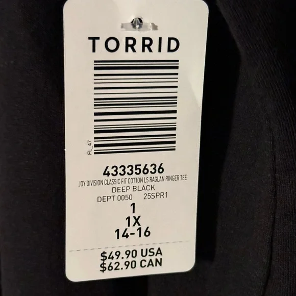 Torrid Joy Division Unknown Pleasures Long Sleeve Tee - Picture 2 of 5